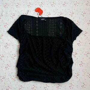 Cider Black Eyelet Square-Neck Short Sleeve Blouse NWT